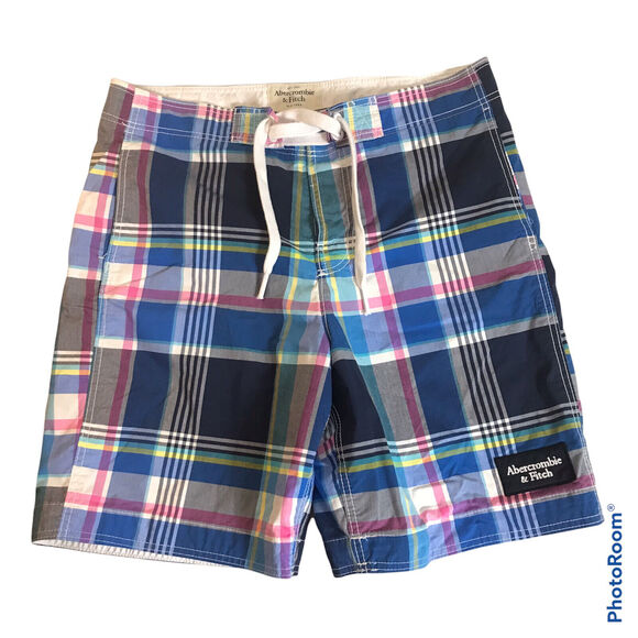 Abercrombie Fitch Mens Large Mesh-Lined Board Shorts Swim Trunks Colorful Plaid - Picture 1 of 6